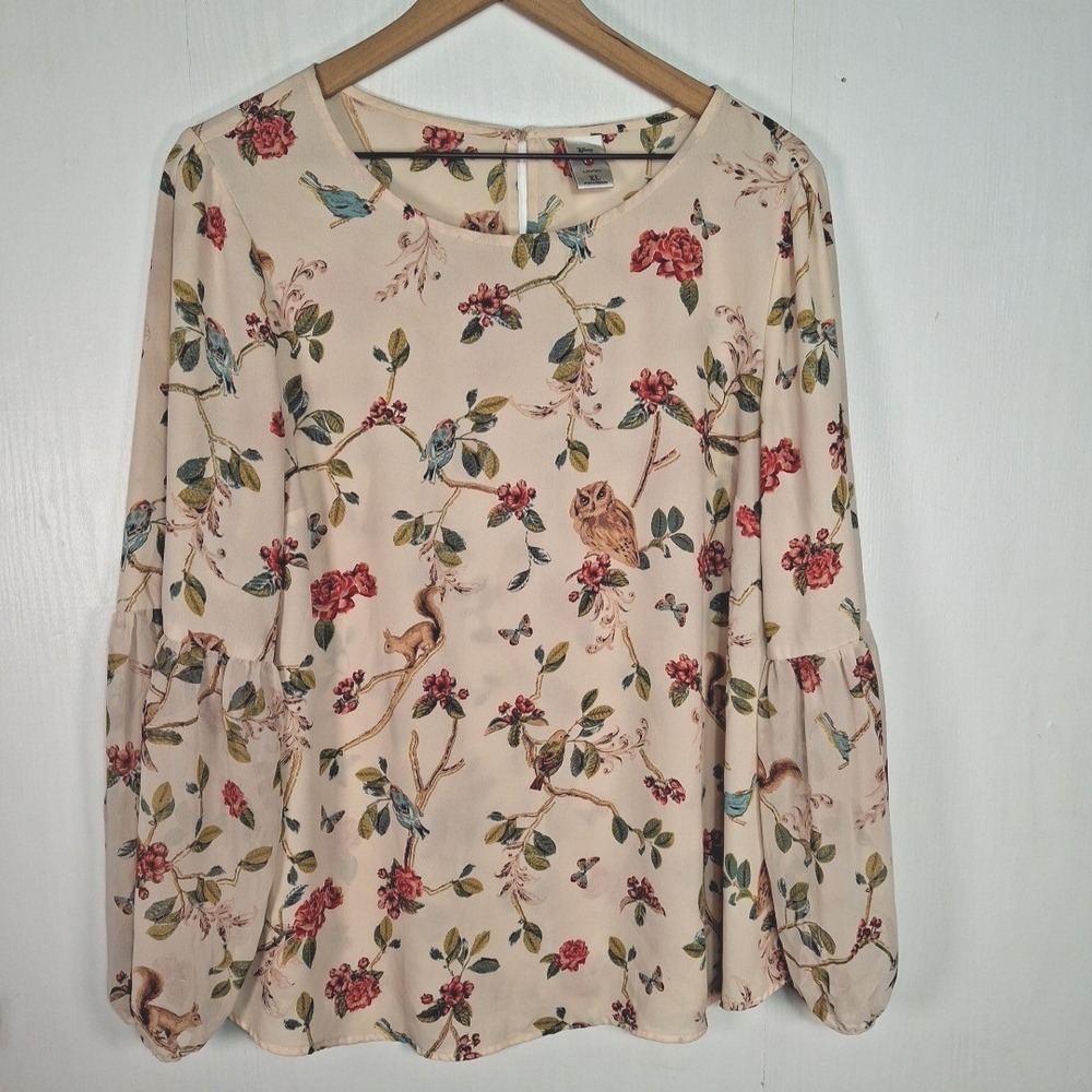 Disney LC Lauren Conrad Snow White Woodland Creatures Floral Blouse Size XL